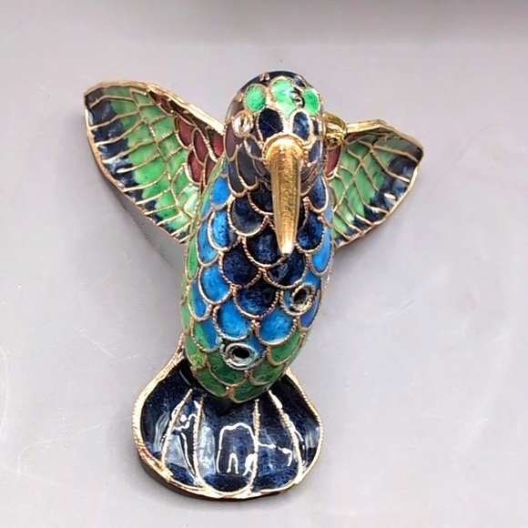 NIB Beautiful Vintage Oriental Treasures Cloisonne Enamel Hummingbird New In Box - Picture 8 of 10
